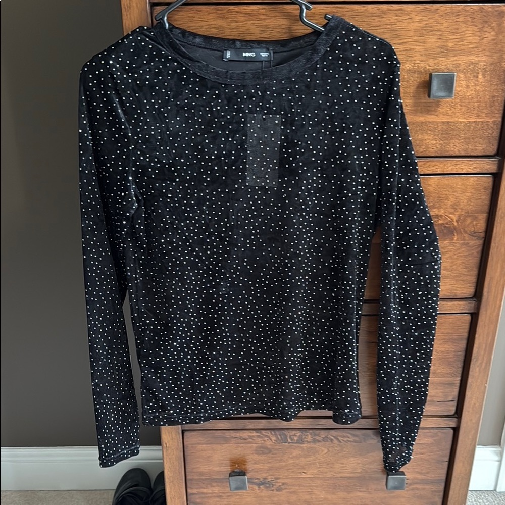 Mango Black Long Sleeve Sequin Blouse